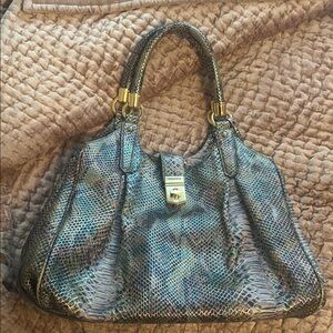 Brahmin Metallic Snakeskin Handbag with Gold Accents